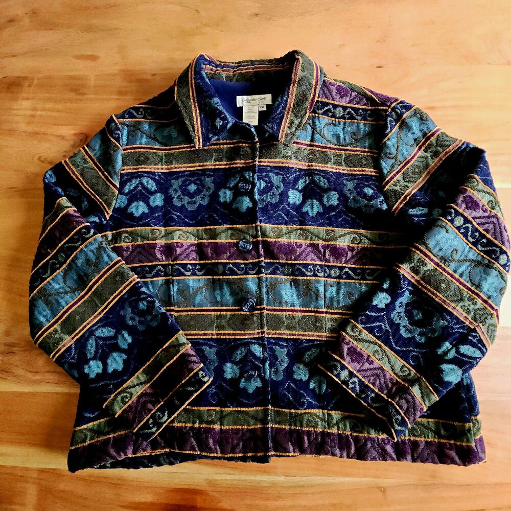 ​Vintage Coldwater Creek Womens Petite XL Tapestry Jacket Chenille Blazer